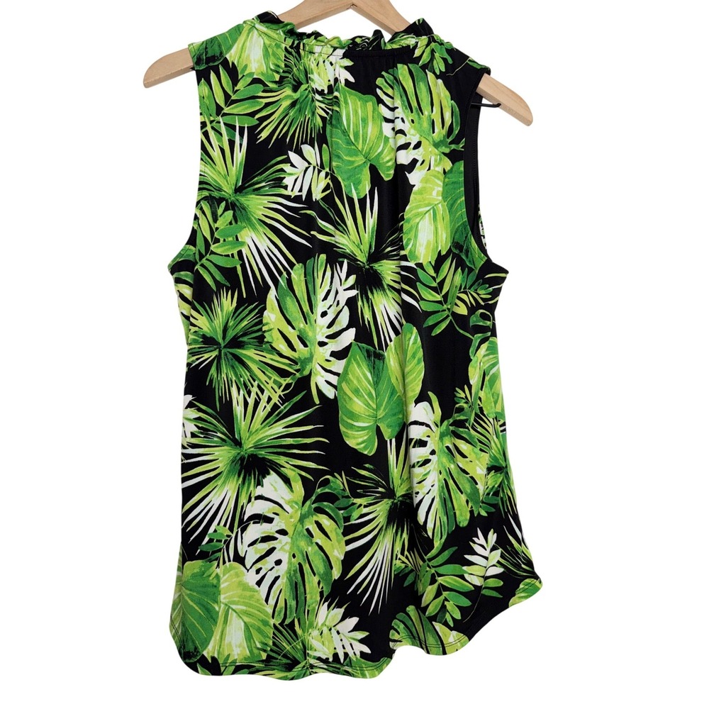 White House Black Market Tropical Palm Leaf Tassel Tie Sleeveless Blouse L Green - Picture 4 of 8